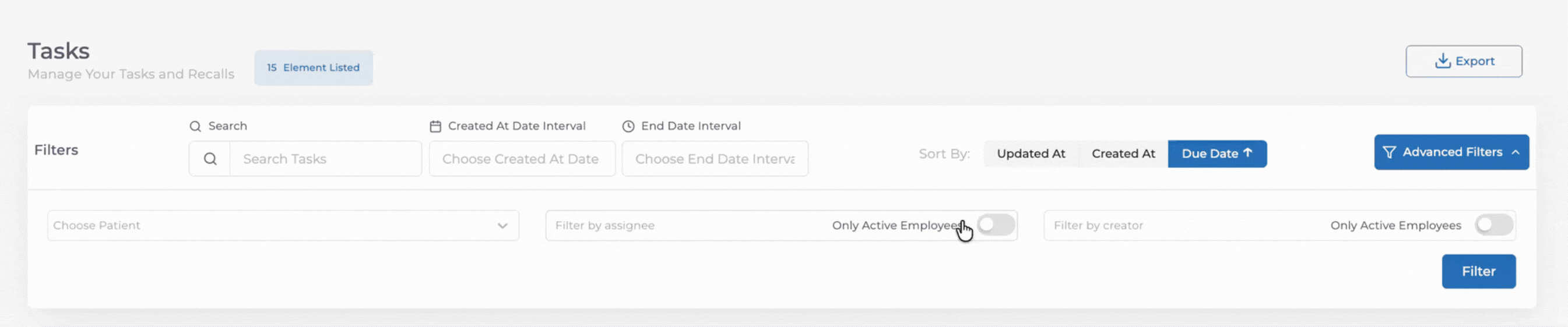 Medicasimple task created-by filter
