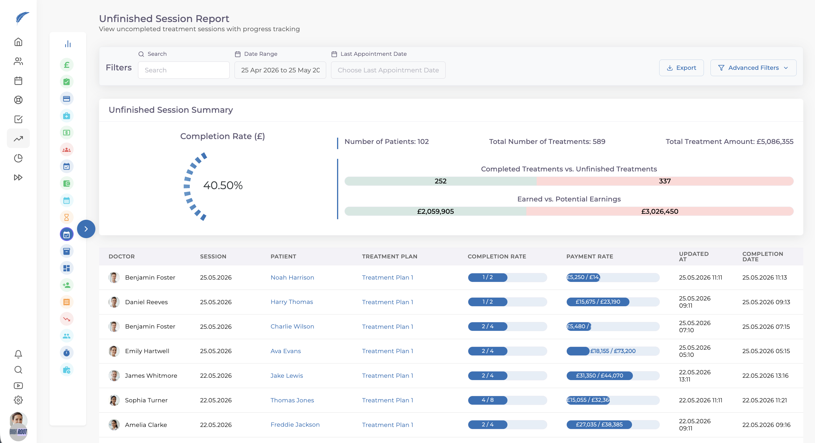 Medicasimple unfinished sessions report screen